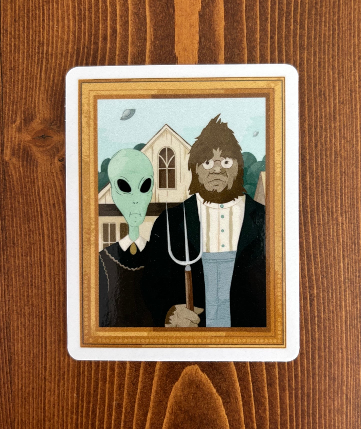 Alien Yeti American Gothic - Sticker