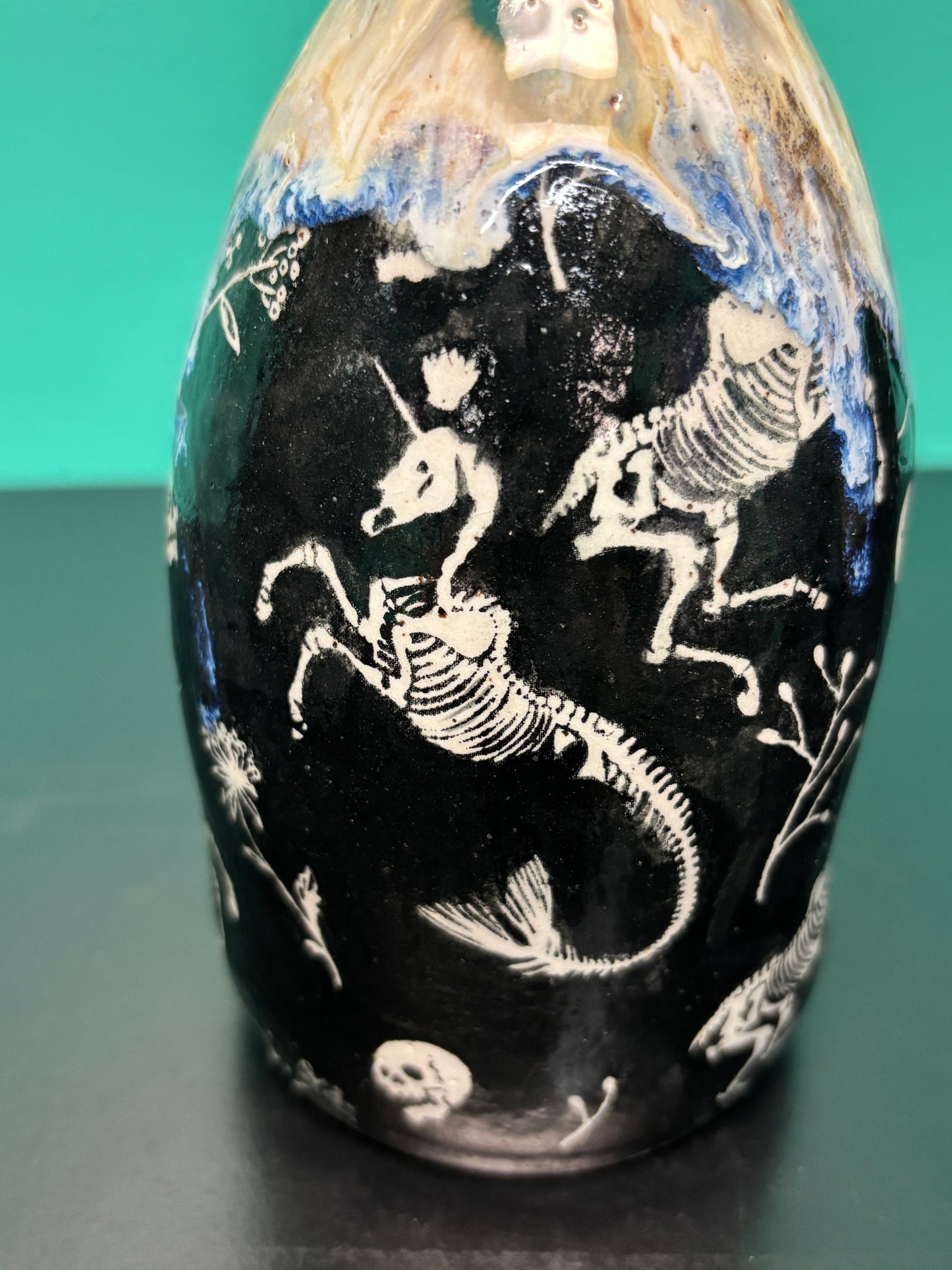 Skull and Skeleton Unicorn - Ceramic Oil/ Vinegar Cruet