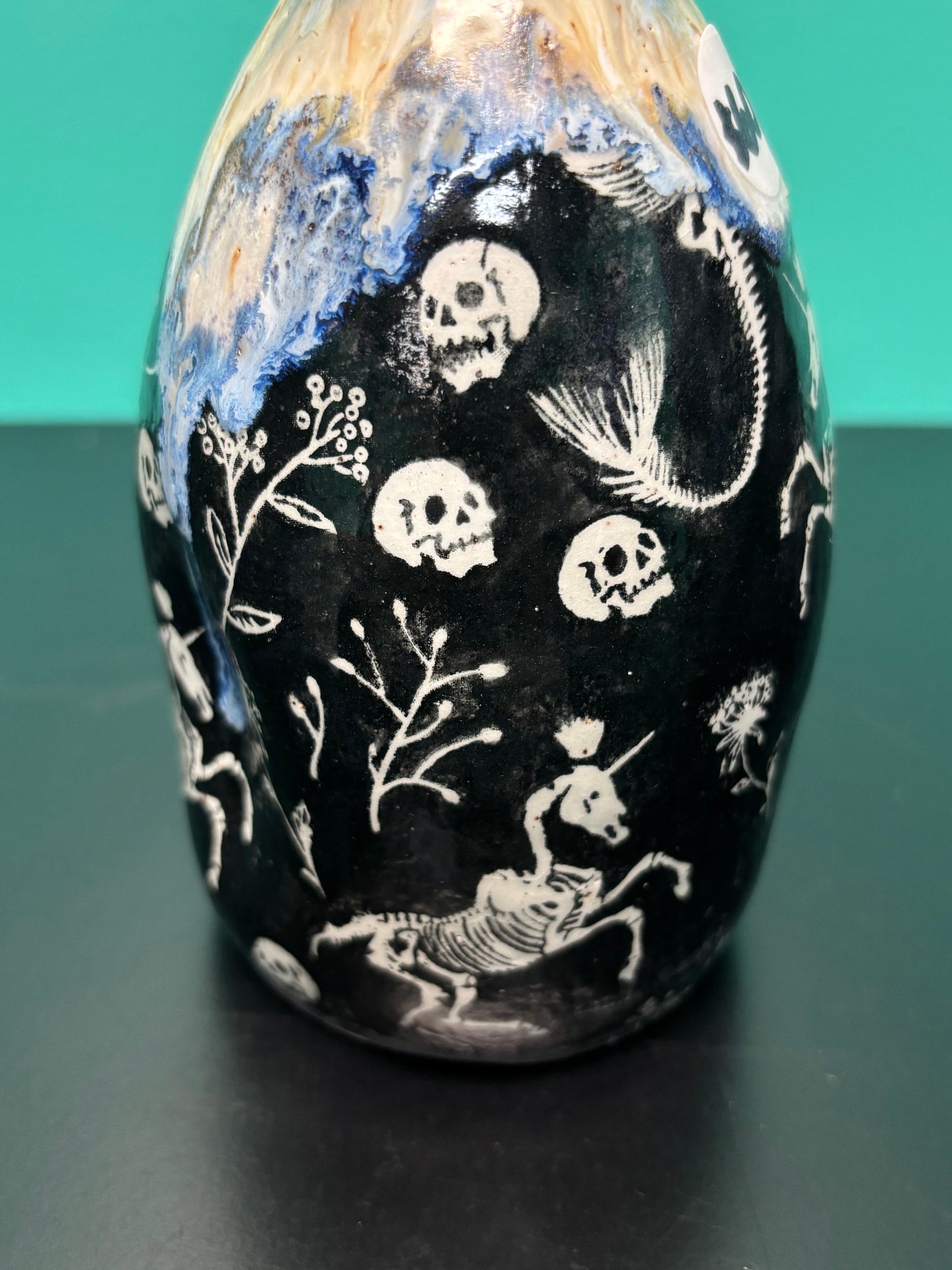 Skull and Skeleton Unicorn - Ceramic Oil/ Vinegar Cruet
