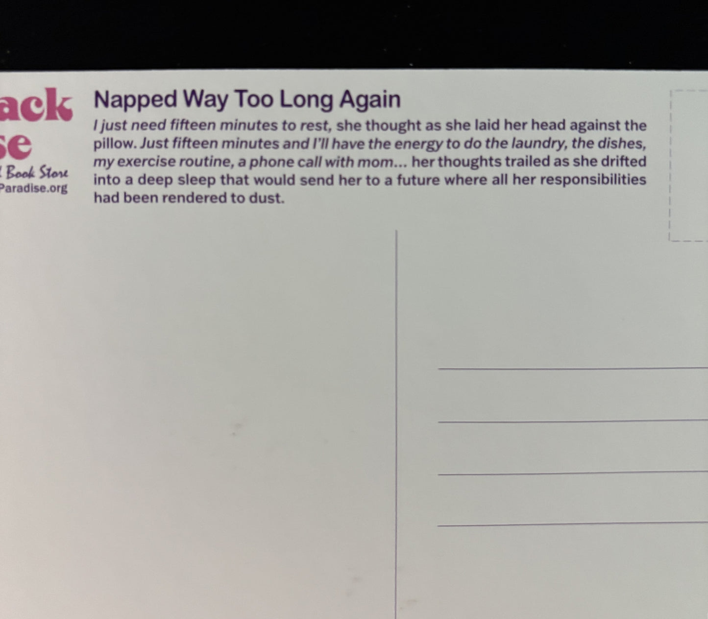 Napped Way Too Long -postcard