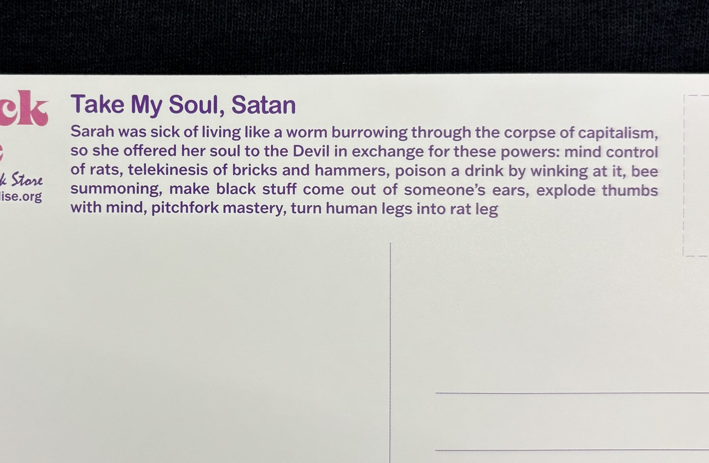 Take My Soul, Satan - postcard