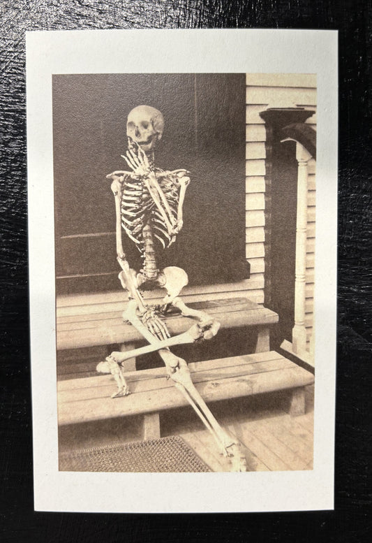 Skeleton on Steps - postcard