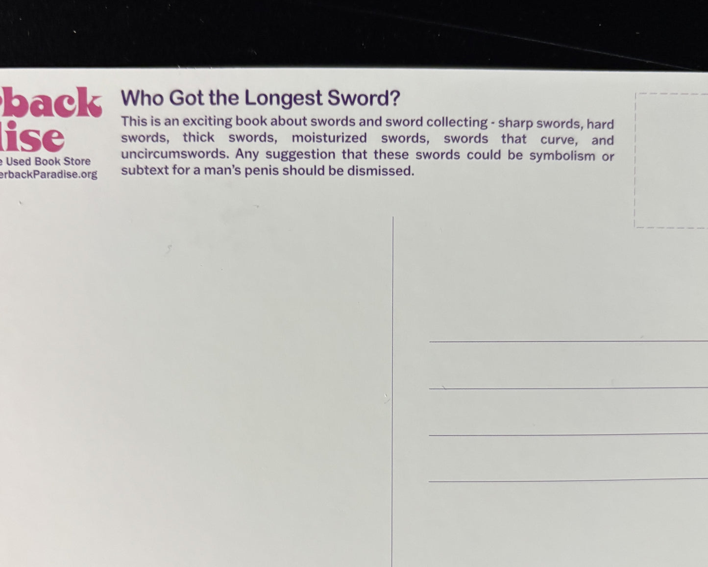 Who Got The Longest Sword? - postcard